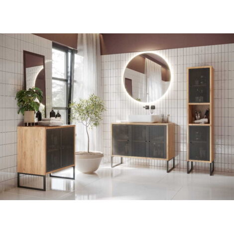Meuble sur pied 80x70cm sur pieds métal, panneau stratifié, noir, Fiora
