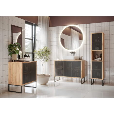 Meuble sur pied 80x70cm sur pieds métal, panneau stratifié, noir, Fiora