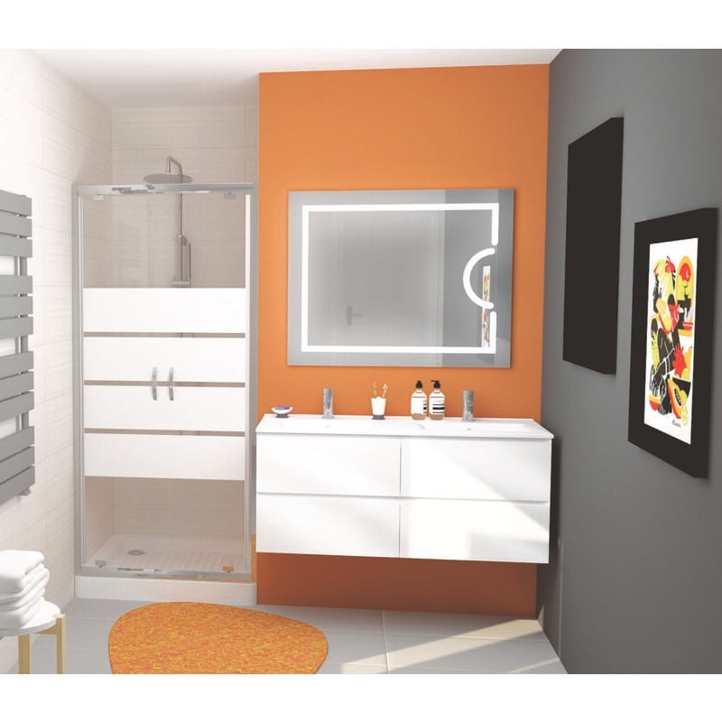 Ondee - Meuble à suspendre max - L120cm - Blanc - Brillant - Livré monté