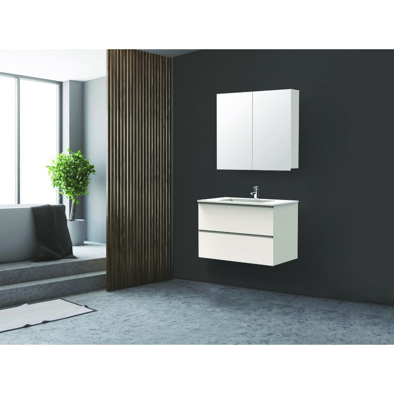 Ondee - Meuble à suspendre max - L80cm - Blanc - Brillant - Livré monté