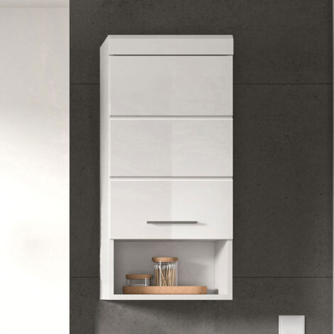 Meuble suspendu 1 porte 37x24x79 cm blanc brillant - KAN