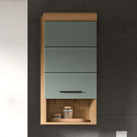 Meuble suspendu 1 porte 37x24x79 cm chêne brun et kaki - OLBO