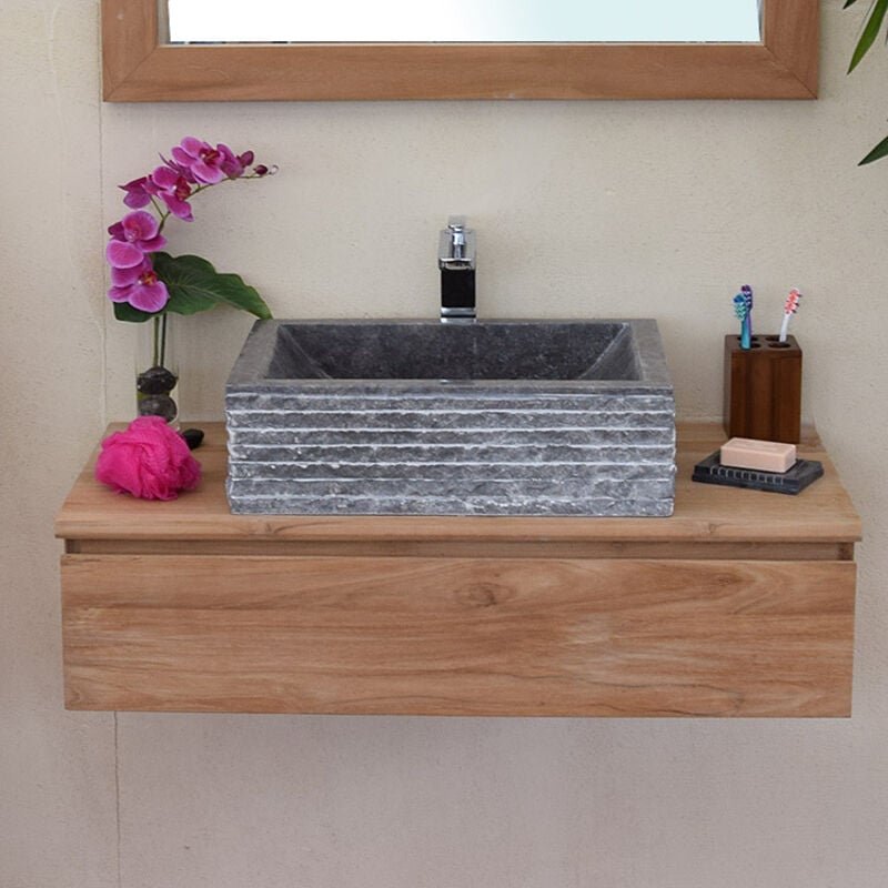 Wildwater - Meuble suspendu 1 tiroir en teck massif 90 cm Khaléï