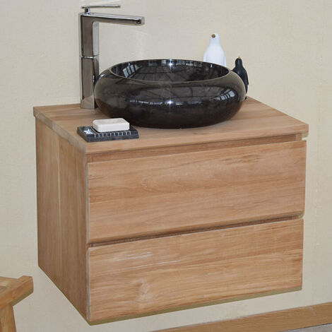 Meuble suspendu 2 tiroirs en teck massif 60 cm Kharart