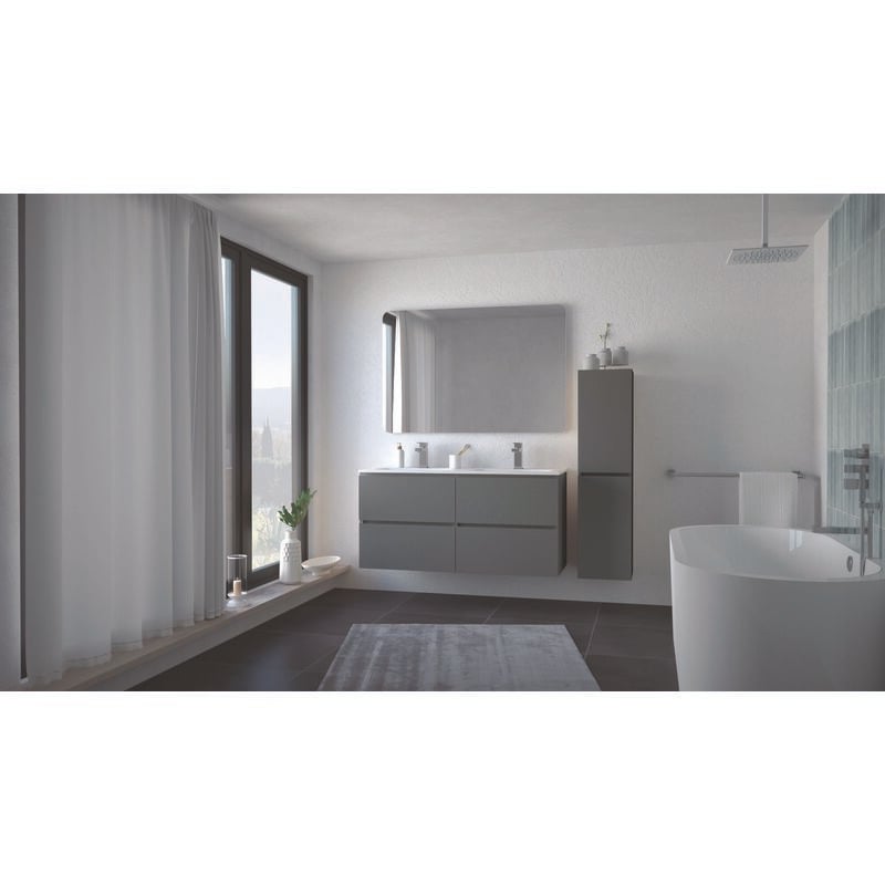 Ondee - Meuble rangement de salle de bain - suspendu 4 Tiroirs tamafe - 120cm - gris mat - vasque