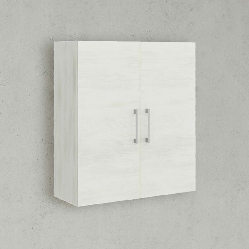 Kiamami Valentina - Meuble Suspendu De Salle De Bains 2 Portes Chêne Blanc Et Poignées Chromées Rimini