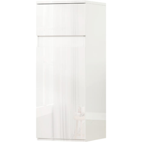 Meuble suspendu salle de bain avec tiroir, porte brillante et étagère en verre réglable, blanc