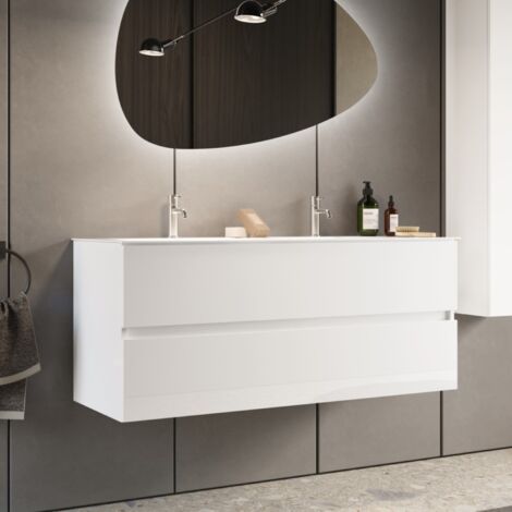 Meuble suspendu salle de bain blanc + vasque 120 TANIA