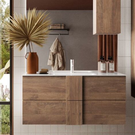 Meuble suspendu salle de bain en bois + vasque 100cm TERRA