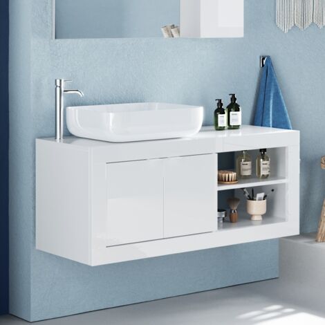 Meuble suspendu salle de bain moderne + vasque L 90cm CALIA