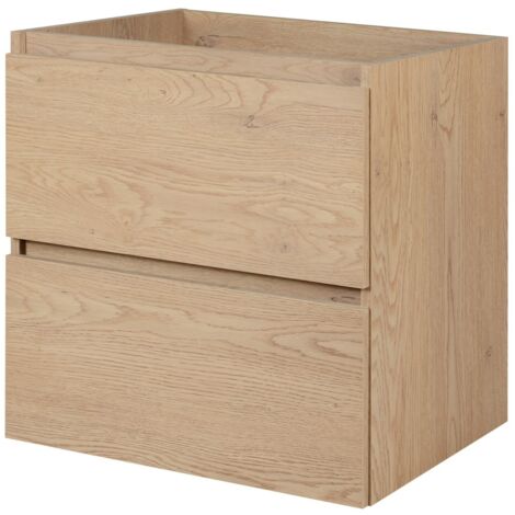 Meuble suspendu sous lavabo SIMPLE chêne clair 60 cm - 2 tiroirs effet bois