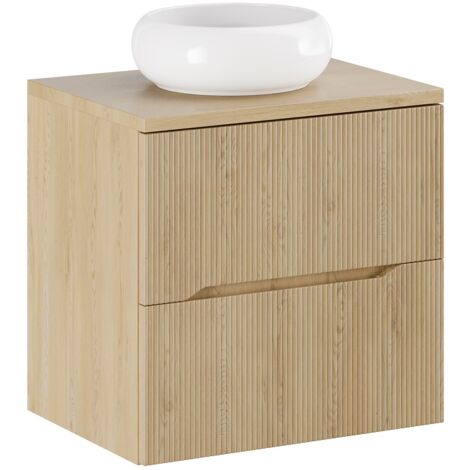 Meuble suspendu sous vasque 60 cm NORDIC chêne cremona avec plan et vasque WIKI