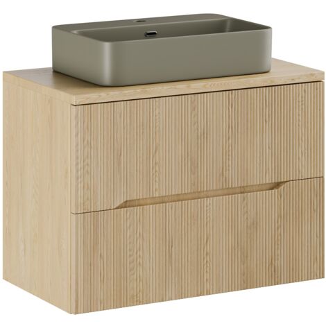 Meuble suspendu sous vasque 80 cm NORDIC chêne cremona avec plan et vasque TRUST