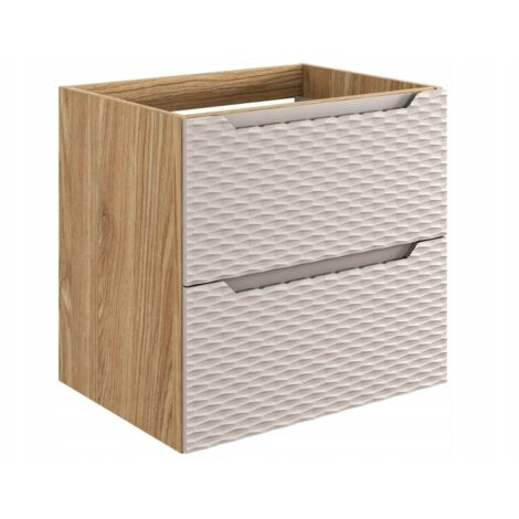 Meuble suspendu sous vasque OCEAN chêne et beige 60 cm - 2 tiroirs façades 3D