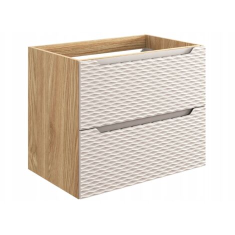 Meuble suspendu sous vasque OCEAN chêne et beige 70 cm - 2 tiroirs façades 3D