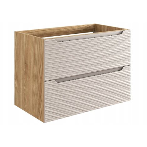 Meuble suspendu sous vasque OCEAN chêne et beige 80 cm - 2 tiroirs façades 3D