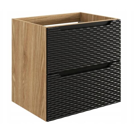 Meuble suspendu sous vasque OCEAN chêne et noir 60 cm - 2 tiroirs façades 3D