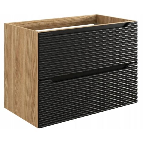 Meuble suspendu sous vasque OCEAN chêne et noir 80 cm - 2 tiroirs façades 3D