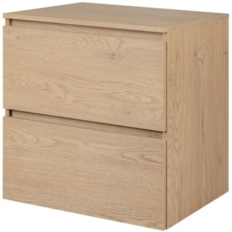 Meuble suspendu sous vasque SIMPLE chêne clair avec le plan 60 cm - 2 tiroirs effet bois