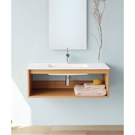Meuble suspendu Uno wood avec plan-vasque Blanc - 80 x 45 cm