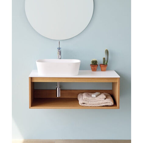 Meuble suspendu Uno wood pour vasque à poser Blanc - 100 x 45 cm