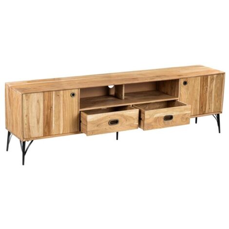Meuble télé bois clair industriel SERENA 205cm - 205x40x60 cm - Kayu Meuble