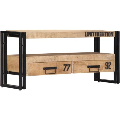 Meuble télé buffet tv télévision design pratique 100 cm bois massif de manguier