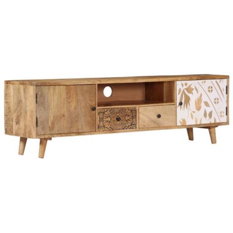Meuble télé buffet tv télévision design pratique 140 cm bois de manguier massif