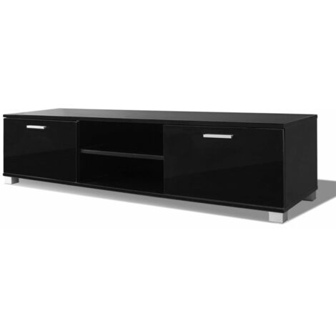 Meuble télé buffet tv télévision design pratique à haute brillance noir 140 cm