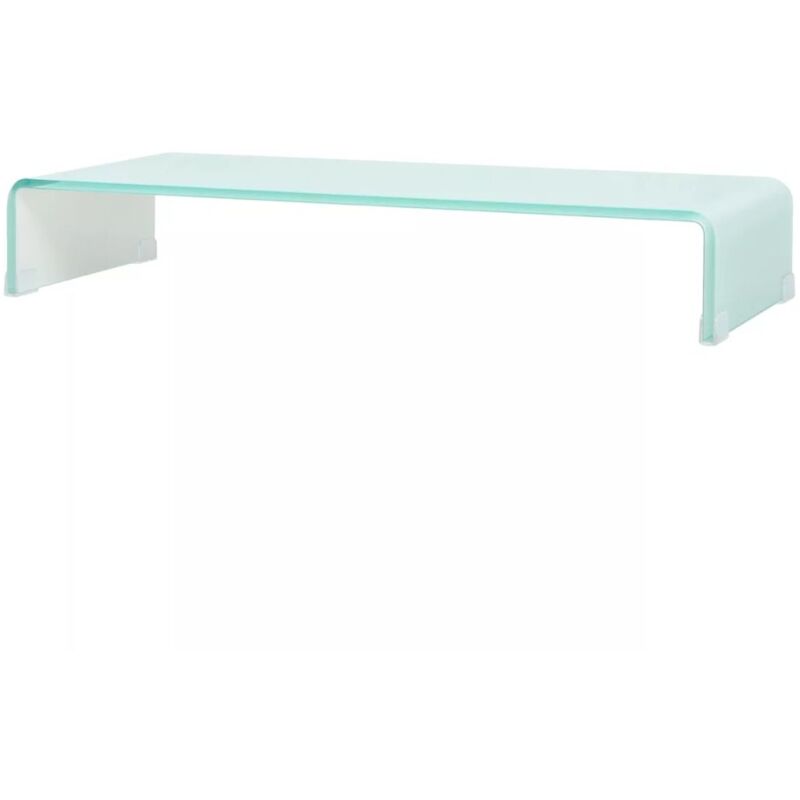 Meuble télé buffet tv télévision design pratique support pour moniteur 80 cm verre blanc