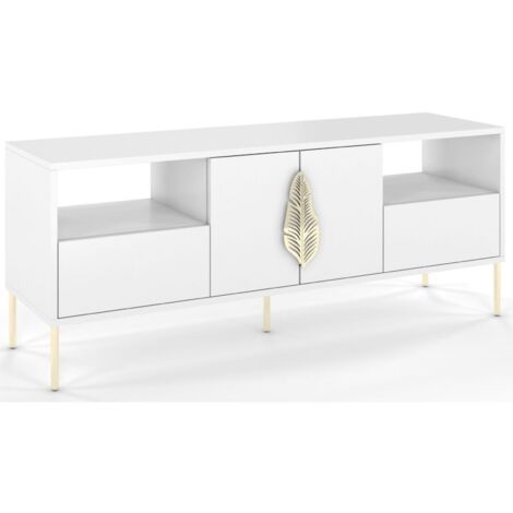 Meuble télévision Merlin 136 x 40 x 60 cm Bois - Blanc et doré