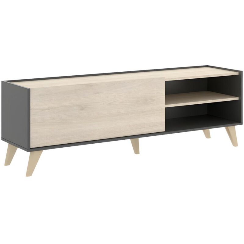 Mobimarket - Meuble tv kolyma - 1 porte & 2 niches - Coloris : Chêne & Anthracite