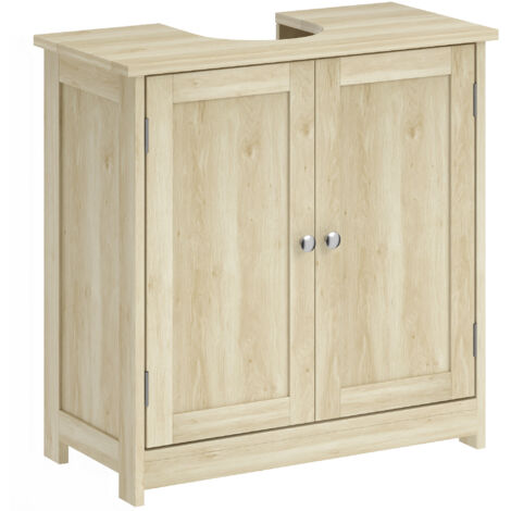 Meuble toilette 2 portes avec étagère réglable et découpe en U, 60x30x60 cm, marron