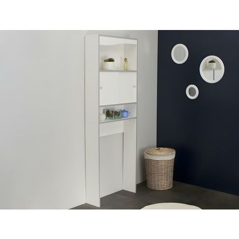 Meuble wc ou machine à laver blanc et chants gris
