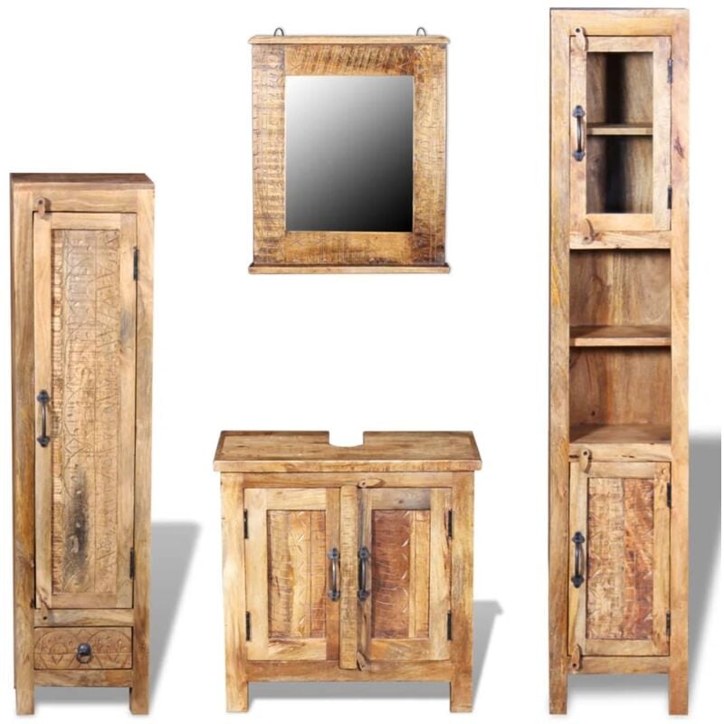 Torana - Meuble toilette+miroir et 2 armoires latérales Bois de manguier