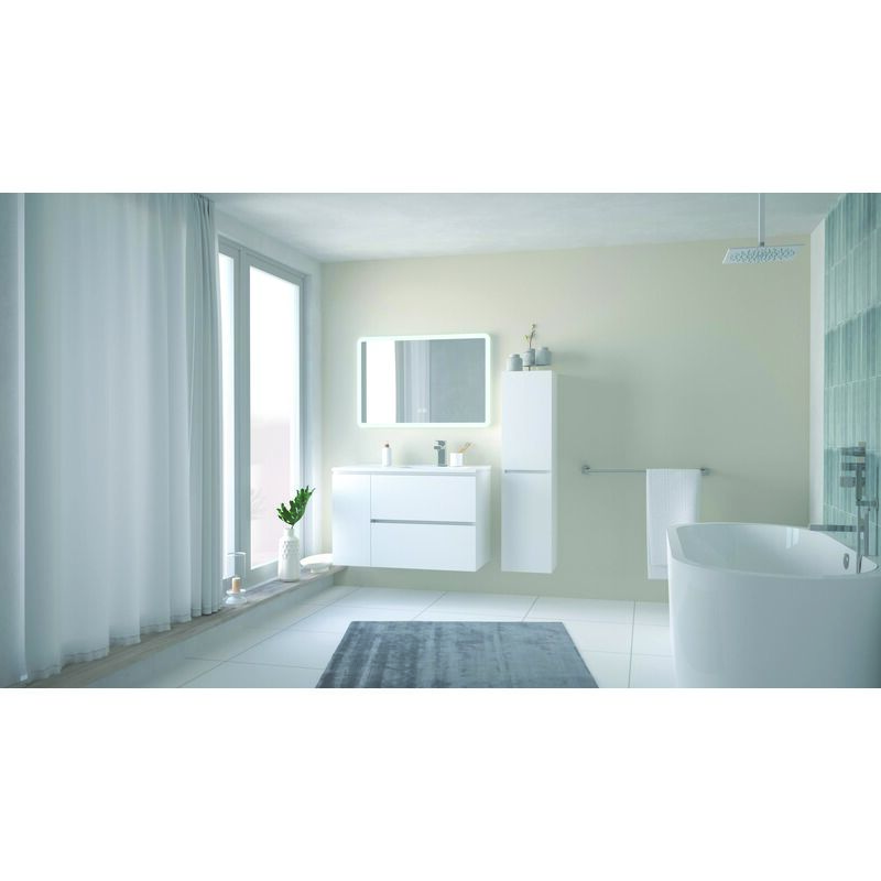 Ondee - Meuble trendy - 90 cm - Blanc mat - 2 Tiroirs et 1 porte - Miroir athena