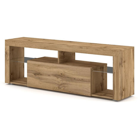 Meuble TV 1 porte 140x35x50 cm déco chêne - PUEBLA