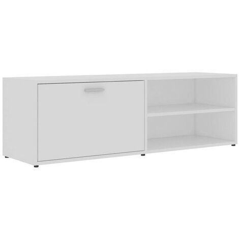 Meuble TV 1 porte 2 niches bois blanc Issero 120cm