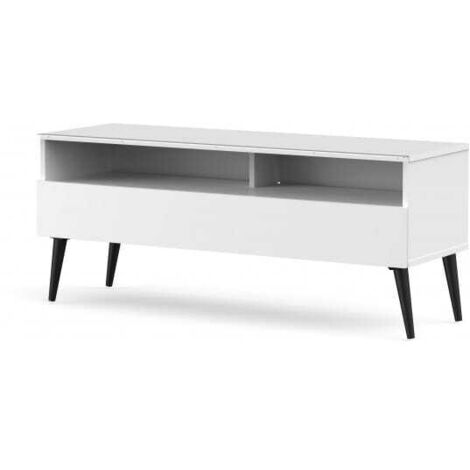 Meuble TV 1 porte 2 niches bois blanc Nacka 120 cm