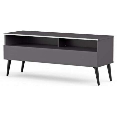 Meuble TV 1 porte 2 niches mélaminé gris Halmstad 120 cm