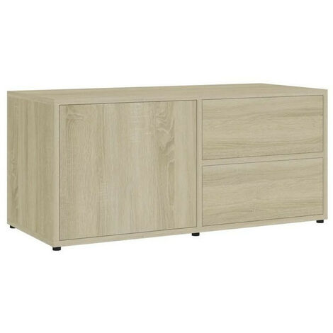Meuble TV 1 porte 2 tiroirs bois chêne clair Ressi 80cm