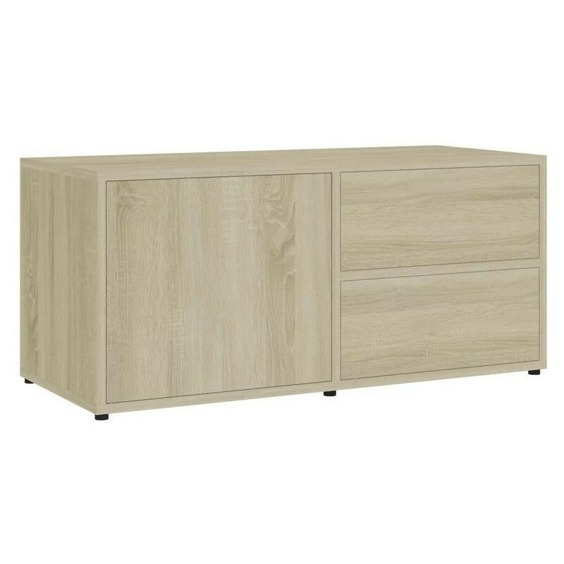 Meuble TV 1 porte 2 tiroirs bois chêne clair Ressi 80cm Meuble TV 1 porte 2 tiroirs bois chêne clair Ressi 80cm