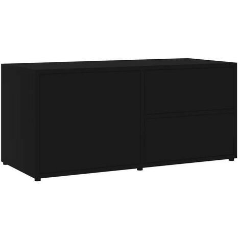 Meuble TV 1 porte 2 tiroirs bois noir Ressi 80cm