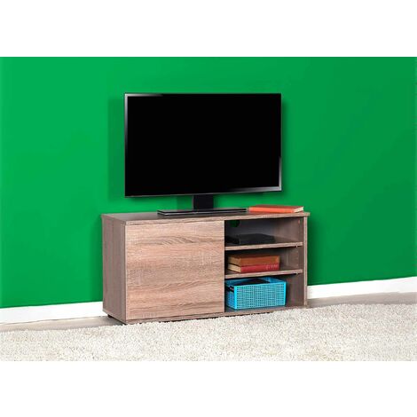 Meuble TV 1 porte 3 étagères bois vieilli LOUIS - 90 cm - bois clair