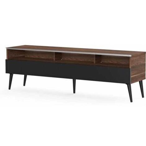 Meuble TV 1 porte 3 niches bois foncé et noir Karlstad 160 cm