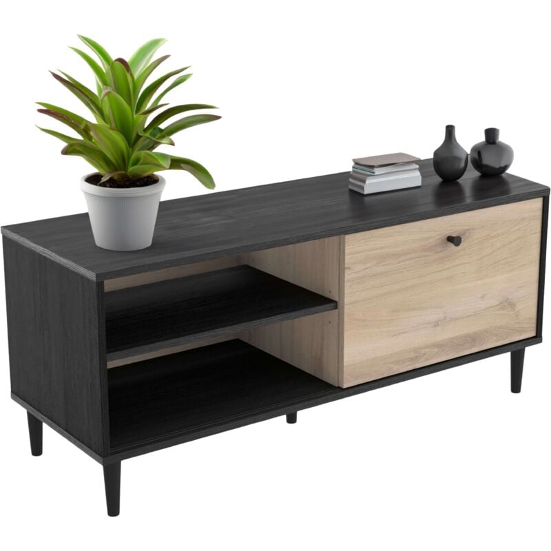 Atmosphera - Arty Table tv 110 cm en chêne Kronberg et noir Séjour Style industriel