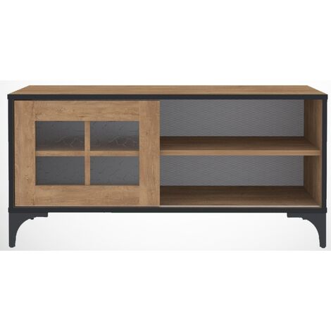 Meuble TV 1 porte coulissante bois clair Riko 100cm