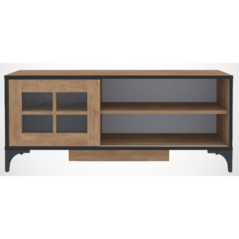 Meuble TV 1 porte coulissante bois clair Riko 125cm
