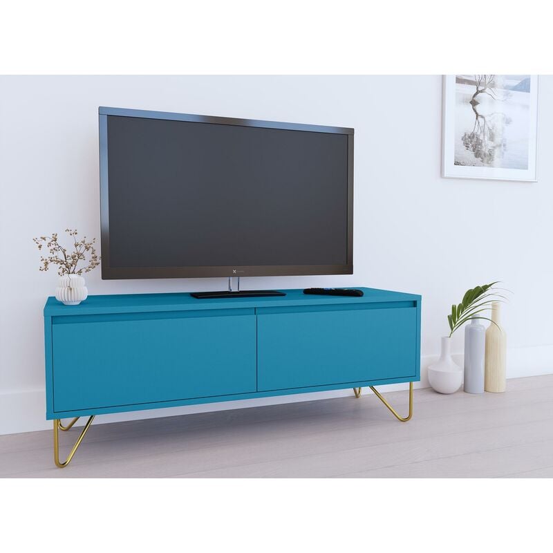 Meuble TV 1 tiroir 1 porte bleu canard DARINA