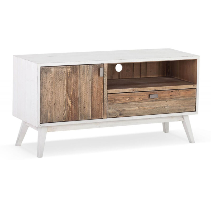 Decoration D ’ Autrefois - Meuble TV 1 Tiroir Bois Blanc 120x40x60cm - Blanc